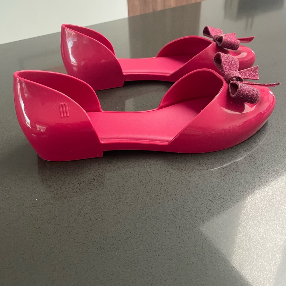 Melissa Pink Jelly Flats with Glitter Bow